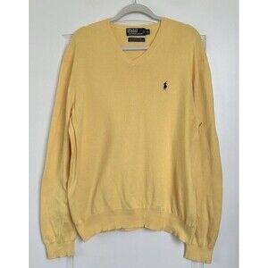 Polo Ralph Lauren Sweater Mens Sz XL Yellow Pima Cotton V Neck Pullover Vtg READ